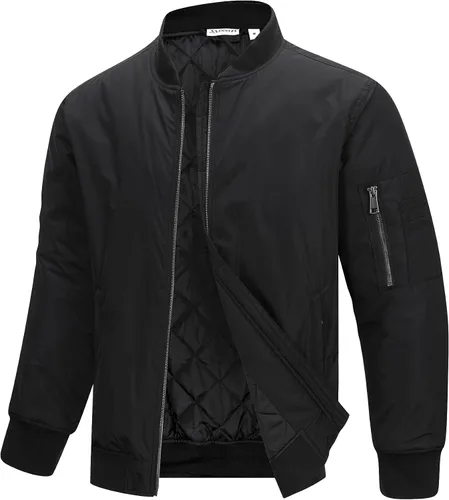 Vista 7 de 33,000ft Chaqueta bomber para hombre, impermeable, con cremallera, acolchada, ligera, cálida, casual, primavera, otoño e invierno Negro