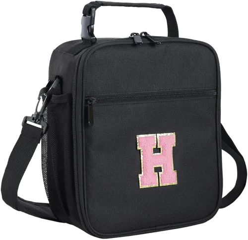 Vista 102 de ELEFOCUS Lonchera aislada con inicial para mujeres y hombres, bolsa de almuerzo personalizada con monograma con correa de hombro ajustable