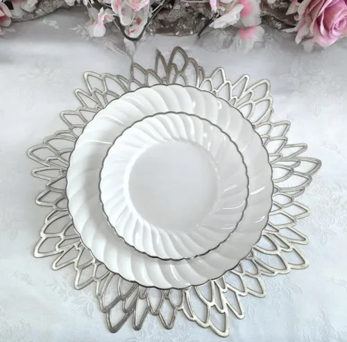Vista 4 de Manteles individuales metálicos plateados con texto en inglés "OCCASIONS", A1. Hoja de plata A. Hoja de plata