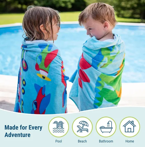 Vista 5 de Wildkin Toalla de playa para niños, 100% algodón, suave y absorbente, ideal para piscina y playa, animales salvajes Verde Oscuro