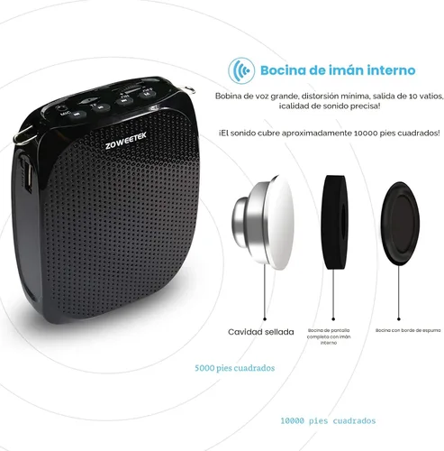 Vista 2 de ZOWEETEK Amplificador de Voz Original para Profesores con 2 Micrófonos, Amplificador de Voz Inalámbrico con Auriculares Micrófono, Altavoz Portátil