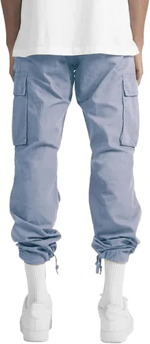 Vista 4 de THWEI Pantalones cargo para hombre, pantalones deportivos casuales de algodón, holgados, rectos