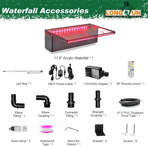 Vista 2 de Fuente de piscina al aire libre LONGRUN con control de aplicación, desagüe de cascada, luz LED multicolor, kit de fuentes de cascada de agua Gris