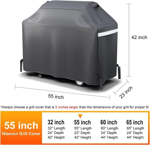 Vista 2 de Hisencn Cubierta para parrilla de barbacoa de 55 pulgadas, resistente al agua, para parrilla de gas de 3 a 4 quemadores, para Weber, Charbroil