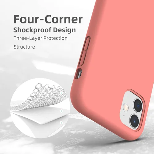 Vista 5 de Funda de silicona líquida compatible con iPhone 11, color coral [Protección contra caídas] [Resistente a los arañazos, a prueba de golpes]