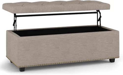 Vista 20 de Otomano rectangular de almacenamiento Simpli Home Hamilton, Madera, Gris pizarra Pizarra gris