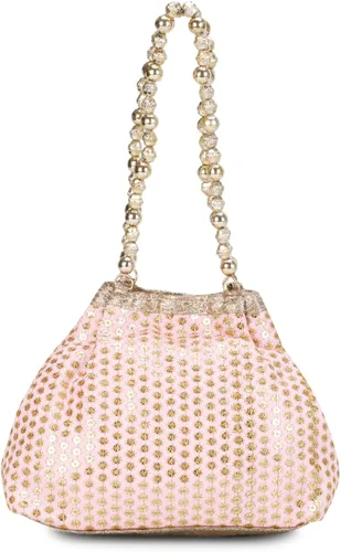 Vista 2 de LONGING TO BUY Bolso de seda bordado de diseño étnico indio con asa de perlas Batwa