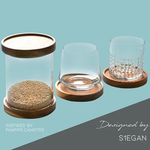 Vista 6 de Portavasos de madera de acacia para bebidas, 4.13 pulgadas, juego de 6, absorbentes y aislantes, apilables de corcho, posavasos rústicos para mesa
