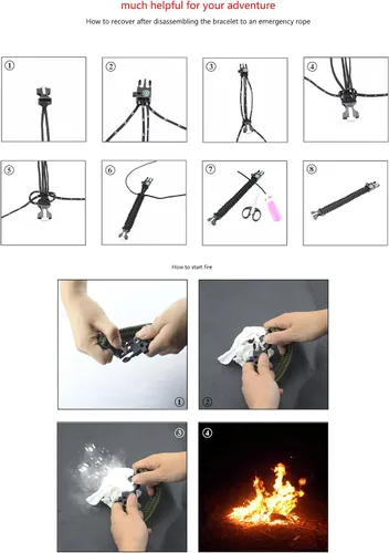 Vista 6 de MansWill Pulsera de supervivencia ajustable 5 en 1, nuevo kit de pulsera deportiva de emergencia de 7 núcleos, brújula impermeable, silbato