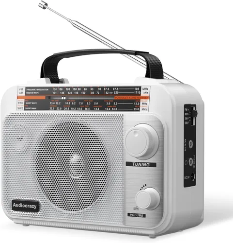 Vista 9 de Radio Transceptor de Bandas Múltiples AM/FM/SW1-2 con Funcionamiento por CA o Batería con la Mejor Recepción, Altavoz Grande y Botón de Negro