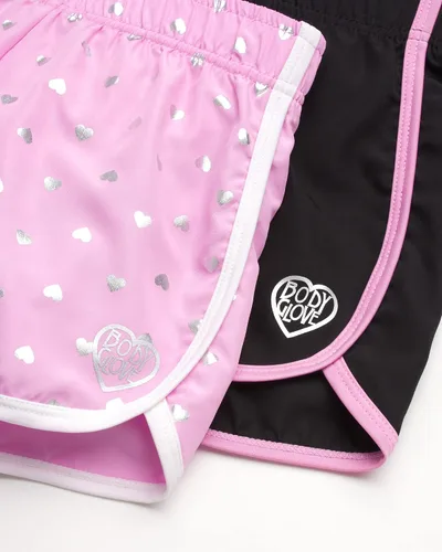 Vista 2 de Body Glove Pantalones cortos deportivos para niña, paquete de 2 pantalones cortos deportivos con delfines (talla 7-12)