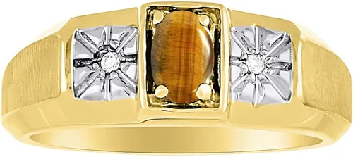 Vista 4 de RYLOS - Anillos para hombre de oro blanco de 14 quilates - Anillo de diamante y ojo de tigre de 0236 x 0157in de color piedra preciosa anillos