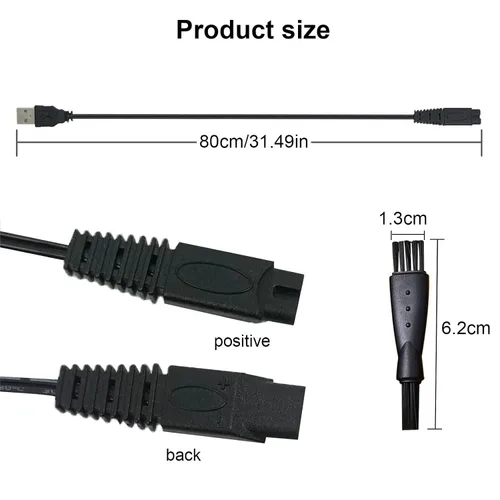 Vista 2 de Paquete de 2 cargadores de afeitadora USB para microtouch Solo Electric Shaver Solo Cable de carga de 31.5 pulgadas con 4 cepillos de limpieza