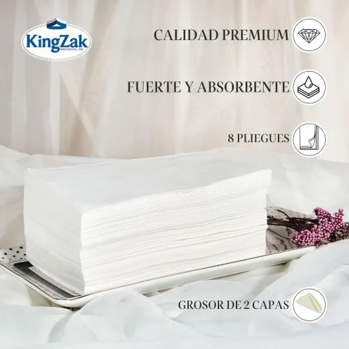 Vista 5 de Kingzak White Dinner 16.5 x 15 pulgadas, ocho pliegues, 2 capas, paquete de 200 servilletas, 200 unidades (39010)