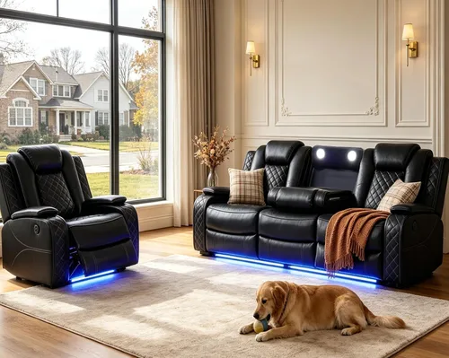 Vista 12 de Pon Living Luxurious Leather Reclining Sofa Set with LED for Living Room
