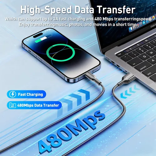 Vista 7 de Cable de carga para iPhone de 6 pies con certificación MFi para gatos y perros, cable Lightning trenzado de metal con carga rápida 3A, compatible