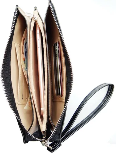 Vista 2 de iToolai Cartera de mano de piel sintética de color sólido para mujer, cartera y tarjetas de identificación de crédito