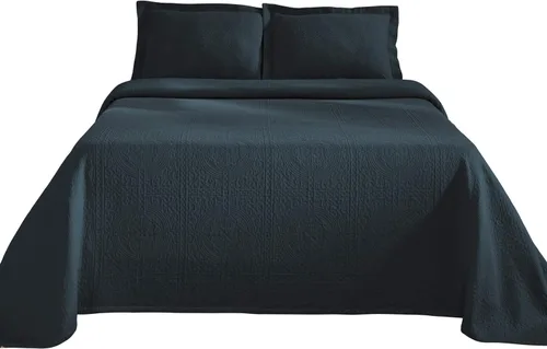 Vista 4 de Superior Fleur De Lis - Juego de colcha de algodón de 3 piezas, decoración de cama para el hogar, colcha decorativa con textura, 2 fundas de Deep Sea