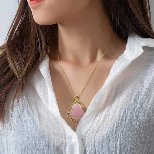 Vista 5 de Collar de llamativo de buena suerte, Dije de lujo de circonia cúbica con cadena chapada en oro de 18 quilates, Regalo de joyería refinada de collar
