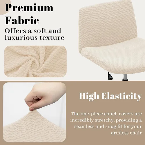 Vista 4 de Dimatic Fundas para Silla de Oficina sin Brazos Criss Cross Funda Ancha para Silla de Escritorio Funda Deslizable Elástica de Jacquard Silla Beige