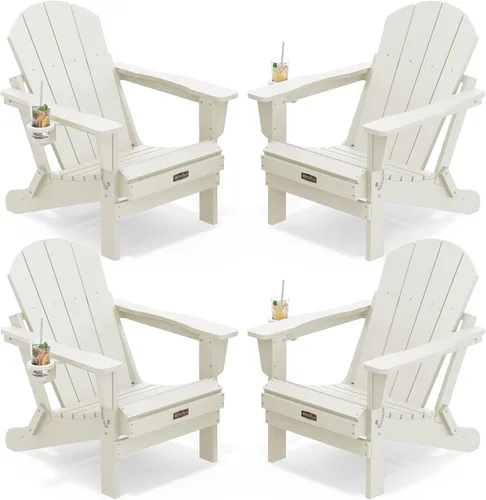 Vista 27 de SERWALL Silla Adirondack plegable para exteriores, silla de patio con portavasos - Ejército
