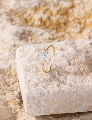 Vista 3 de EAMTI Anillos de compromiso de plata de ley 925 de 2 quilates, corte princesa, circonita cúbica, anillos de promesa de boda para ella latón-oro