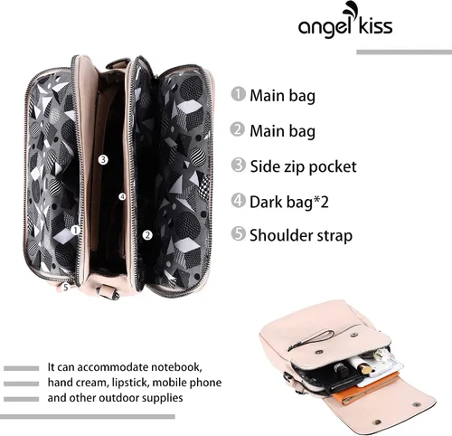 Vista 2 de Angel Kiss Backpack Purse for Women Casual Fashion Vegan Leather Shoulder Bag Ladies Zipper Magnetic Flap Backpack