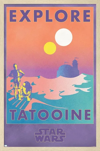 Vista 7 de Trends International Star Wars: Tatooine - Póster de pared de Explore Tatooine, 14.725 x 22.375 pulgadas, versión enmarcada de madera de granero