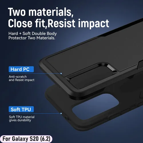Vista 3 de Funda híbrida de doble capa para Galaxy S20 de 6.2 pulgadas, resistente a los golpes, resistente a los golpes, con 1 soporte magnético