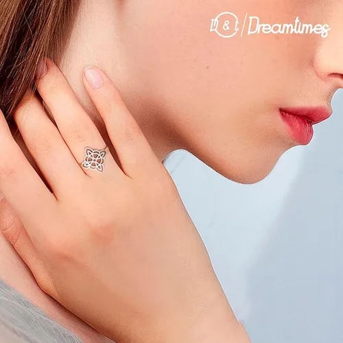 Vista 6 de Dreamtimes Anillo de nudo de bruja para mujer, de acero inoxidable, con barra abierta, ajustable, celta, cuaternario, nudo de bruja, amuleto