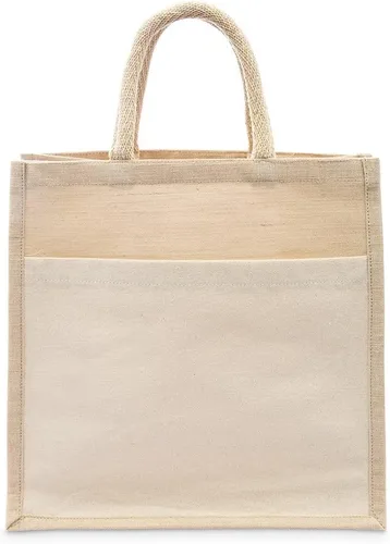 Vista 14 de WEDDINGSTAR Bolso de asas tejido medio personalizado de yute con bolsillo
