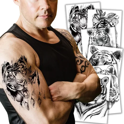 Vista 14 de Kotbs 6 hojas de tatuajes temporales realistas de animales realistas para hombres y mujeres, calcomanías de tatuaje impermeables para adolescentes