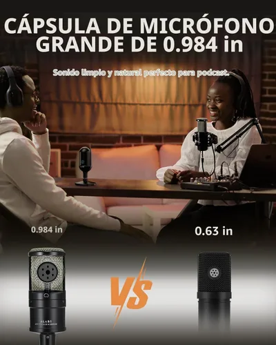 Vista 4 de ALABS Micrófono de condensador XLR, kit profesional de micrófono cardioide de grabación con diafragma de 25 mm para streaming, podcasting, canto