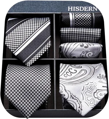 Vista 35 de HISDERN Juego de corbatas extralargas para hombre y pañuelo de bolsillo de 63 pulgadas, colección XL, caja de regalo, corbata, lote de 3