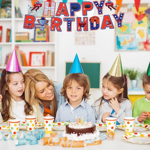 Vista 5 de Oringaga Cartel de feliz cumpleaños para fiesta de hockey sobre hielo, juegos deportivos, suministros de decoración de fiesta temática de partidos