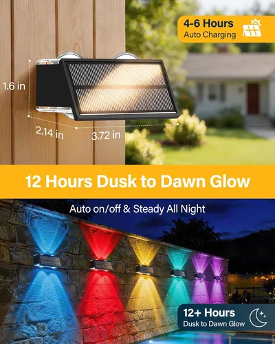 Vista 3 de Luces solares para valla al aire libre, paquete de 2 luces solares Negro