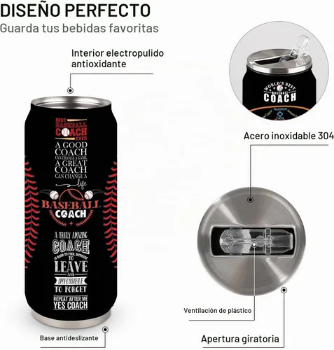 Vista 4 de Vaso de viaje de acero inoxidable para entrenador de béisbol de 17 onzas, 500ml/17oz