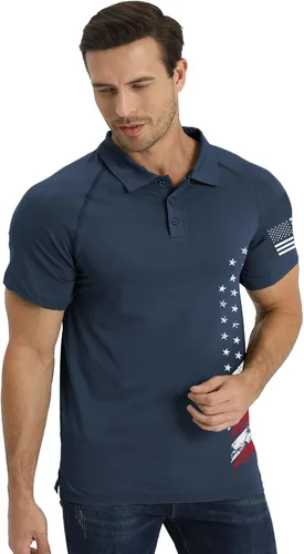 Vista 5 de H HYFOL Polo de manga corta para hombre, diseño gráfico elástico, casual, patriótico, raglán, golf, polos para hombres