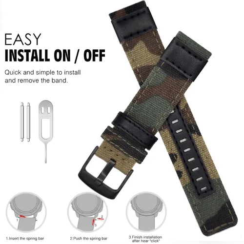 Vista 3 de Abanen Correas de reloj de nailon estilo militar de 0.866 in para Garmin Instinct 3 1.772 in/Instinct 2 Solar, tela tejida duradera correa