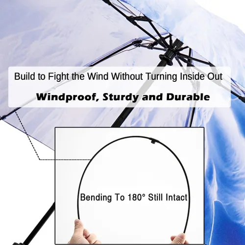Vista 74 de LANBRELLA Paraguas plegable inverso compacto paraguas de viaje a prueba de viento automático