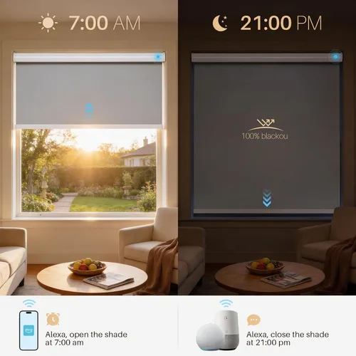 Vista 4 de Persianas enrollables motorizadas con control remoto, persianas automáticas inalámbricas, compatibles con Alexa y Google Home