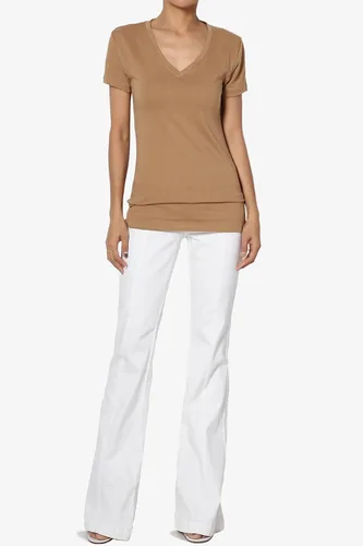 Vista 6 de TheMogan Camiseta básica de manga corta con cuello en V para mujer
