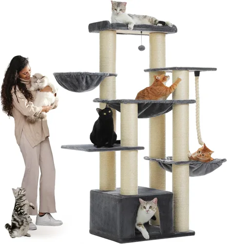 Vista 12 de MUTTROS Árbol para gatos de flores rosas de 50 pulgadas para gatos grandes y pesados, torre Maine Coon para gatos con postes rascadores extra