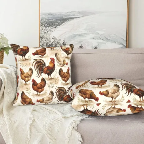 Vista 5 de Perinsto Juego de 2 fundas de almohada de animales de pollo, fundas de almohada decorativas de gallos de granja, fundas de cojín suaves para sofá