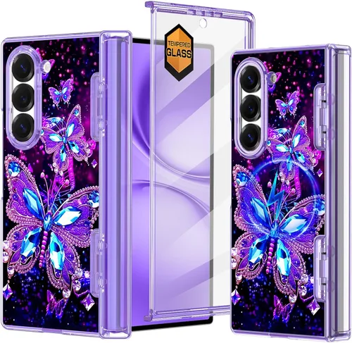 Vista 36 de Hekodonk Funda para Galaxy Z Fold 6, compatible con MagSafe, brilla en la oscuridad, protector de pantalla frontal, soporte, protección de bisagra
