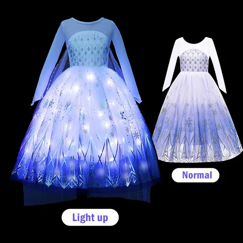 Vista 6 de Disfraz de princesa iluminado para niñas, disfraz de fiesta de cumpleaños de Halloween, disfraz de cosplay para niños