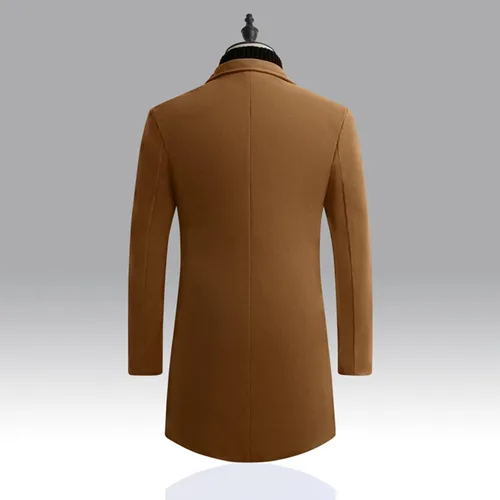 Vista 2 de Maiyifu-GJ Gabardina de mezcla de lana para hombre, longitud media, cuello con muescas, abrigos largos para negocios, chaqueta de un solo botonadura