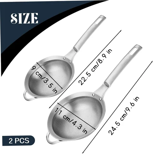 Vista 5 de 2 tamices de malla de acero inoxidable, tamiz fino de harina para hornear, cocinar y té, mini coladores de acero inoxidable 304, colador para quinua