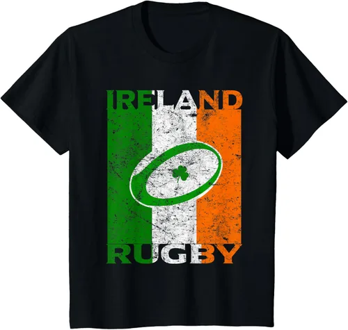 Vista 40 de Camiseta de rugby irlandés con la bandera de Irlanda, regalo vintage Negro