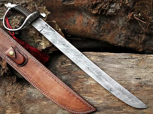 Vista 10 de Espada de corte de Damasco de 24 pulgadas, espada de plata, arte táctico, espada maestra, espada LARP, espada de cimitarra hecha a mano, espada